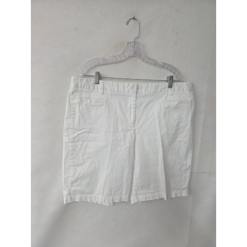 Lands End Fit 2 White Chino Shorts Womens 18 Stretch Cotton Mid Rise 9.5 Inseam